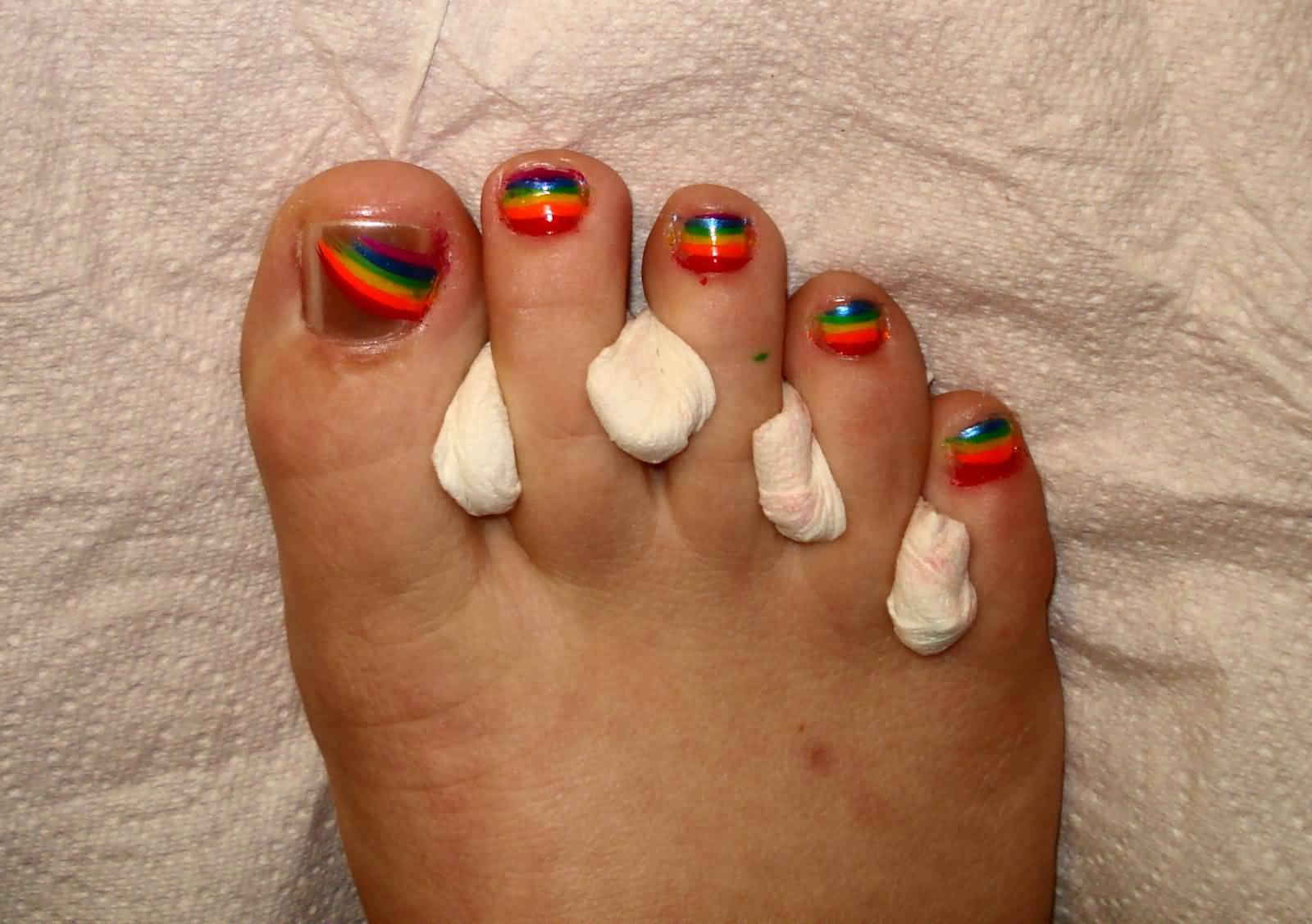 Rainbow Stripes Toe Nail Art