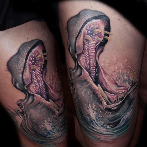 Realistic Angry Hippo Tattoo