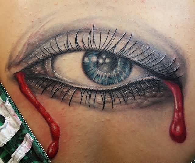 Realistic Blood Coming Out Of Evil Eye Tattoo