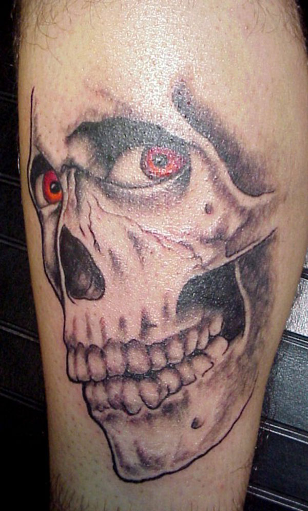 Realistic Colored Evil Skull Tattoo