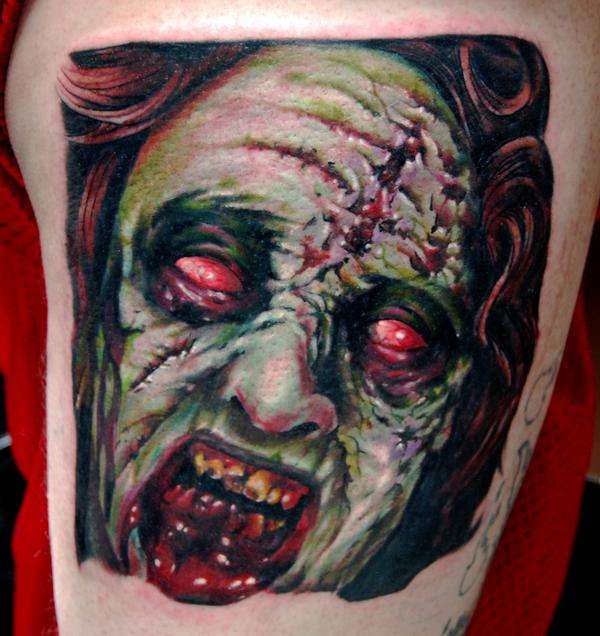 Realistic Evil Face Tattoo On Left Shoulder