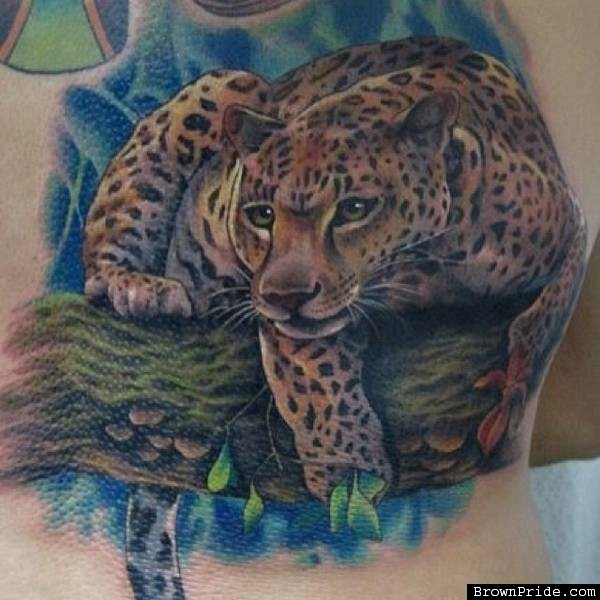 Realistic Jaguar Sitting On Tree Branch Tattoo By Alex Nunez