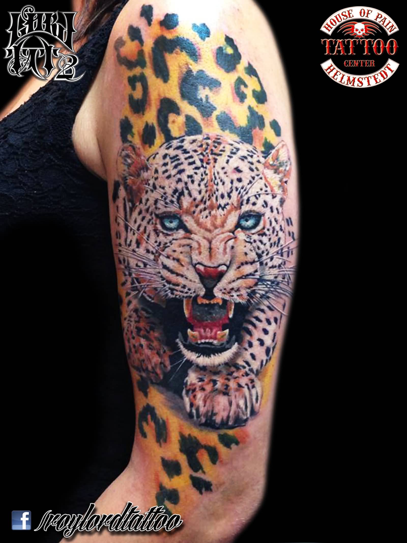 Realistic Roaring Jaguar Tattoo On Half Sleeve For Girls