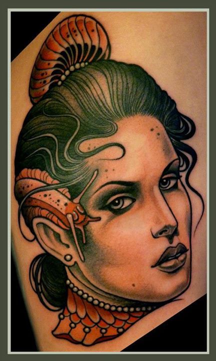 Realistic Snail On Lady Ear Tattoo Design By Lars Uwe Jensen