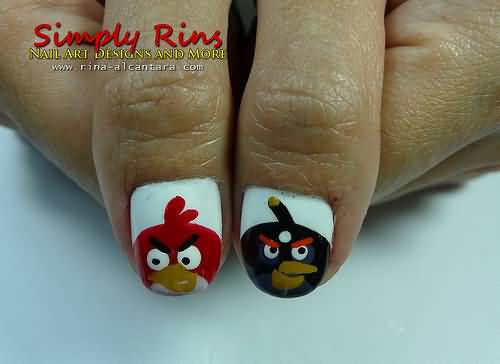 Red And Bomb Angry Birds Nail Art