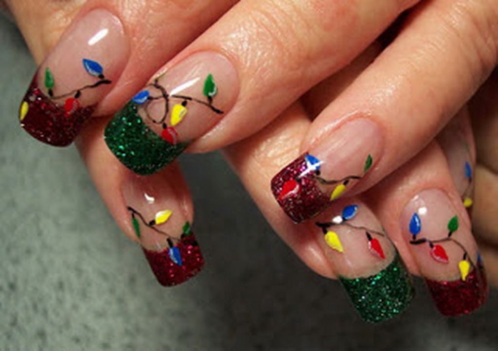 Red And Green Glitter French Tip Winter Nail Art