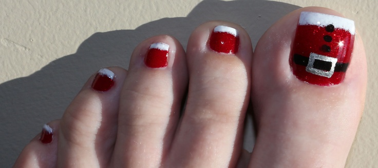 Red And White Christmas Toe Nail Art