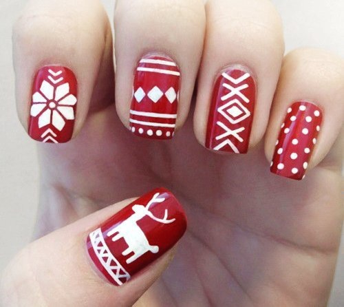 Red And White Design Winter Nail Art
