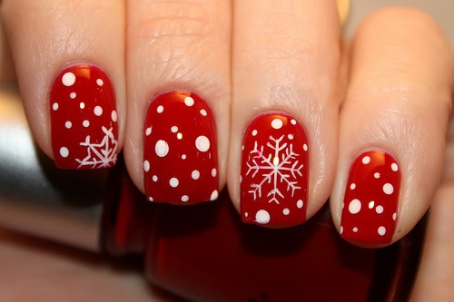 Red And White Polka Dots And Snowflakes Design