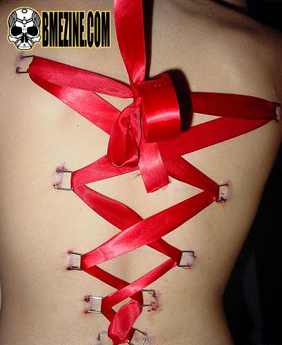 Red Ribbon Lower Back Corset Piercing For Girls