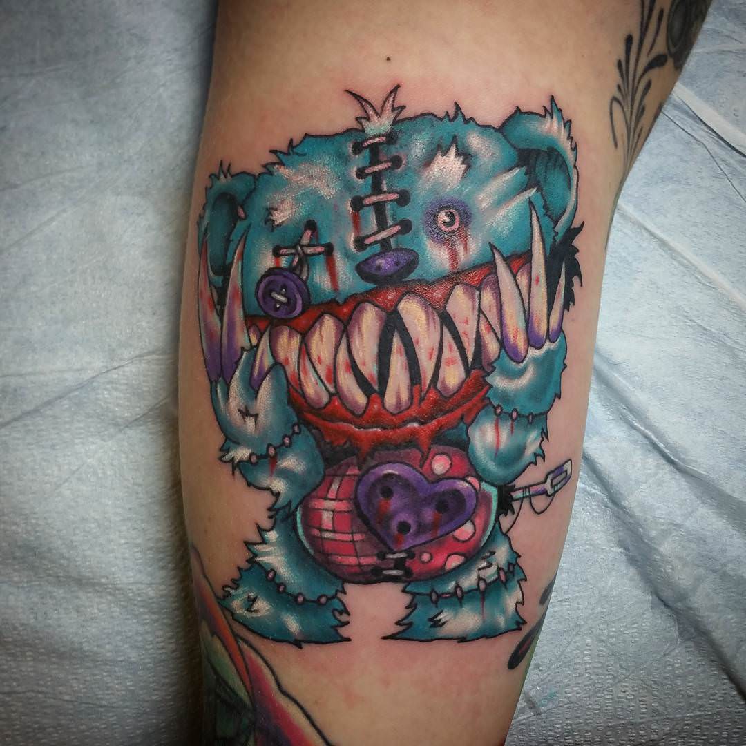 Scary Colorful Evil Teddy Bear Tattoo