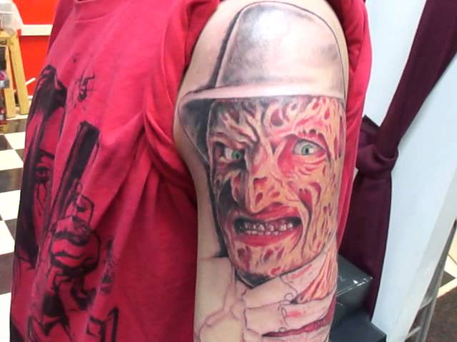 Simple Angry Freddy Krueger Head Tattoo On Left Shoulder By Old School