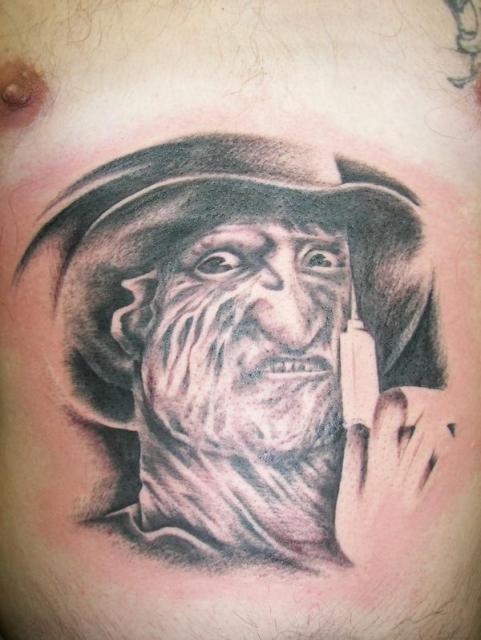 Simple Grey Freddy Krueger Head Tattoo
