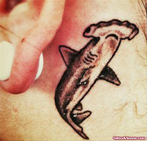 Simple Hammerhead Shark Tattoo On Behind Ear