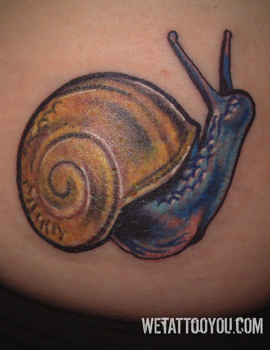 Simple Snail Colored Tattoo On Lower Back