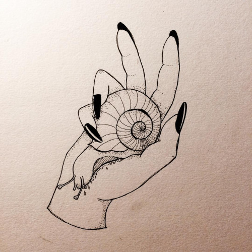 Simple Snail On Human Hand Tattoo Design