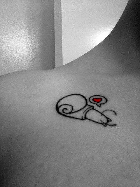Small And Cute Red Heart With Snail Tattoo