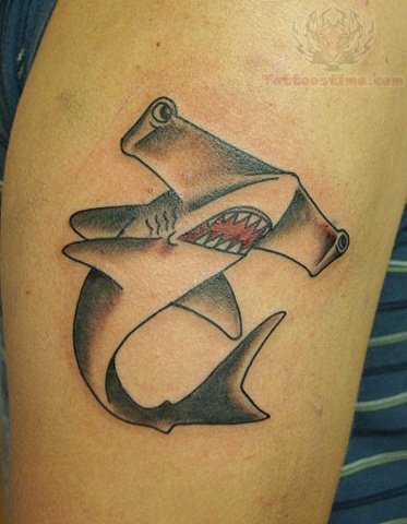 Small Black And Grey Hammerhead Shark Tattoo