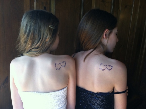 Small Cute Hippo Matching Tattoos On Back Shoulder