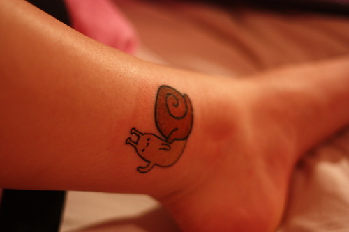 Small Cute Snail Tattoo On Ankle