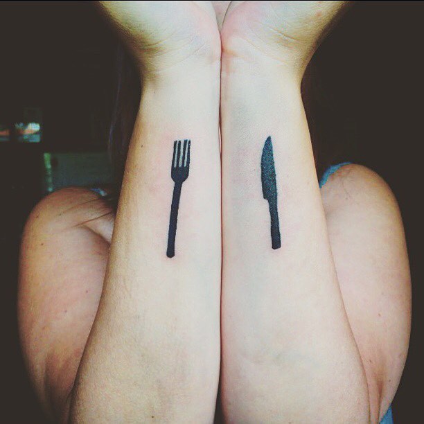 Small Knife With Fork Silhouette Tattoo On Both Arm Sleeves