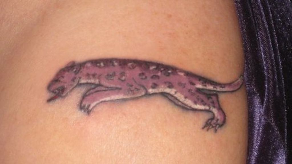 Small Purple Color Jumping Jaguar Tattoo