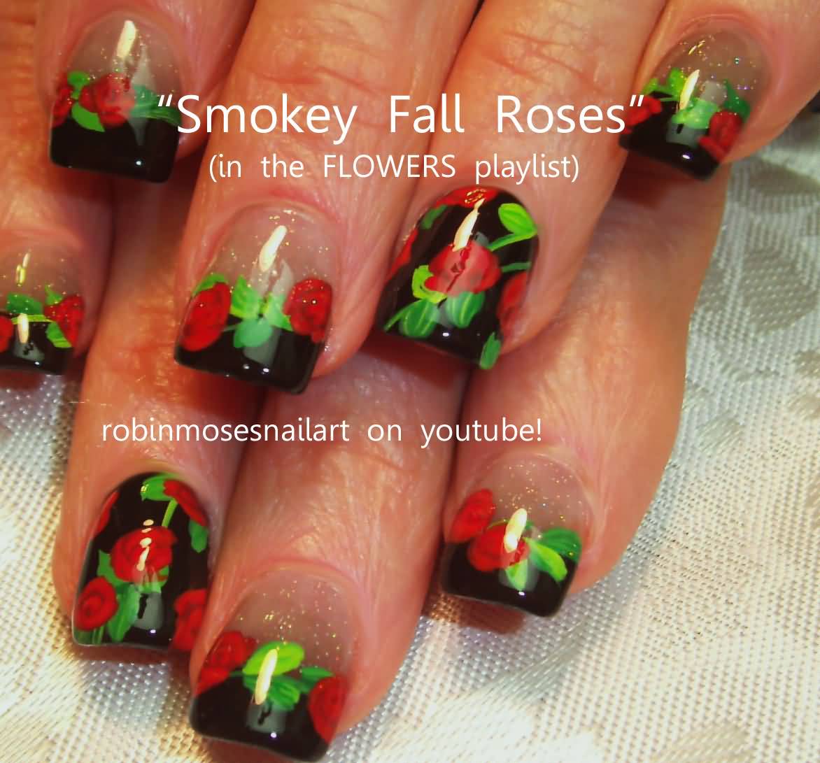 Smokey Fall Roses Winter Nail Art