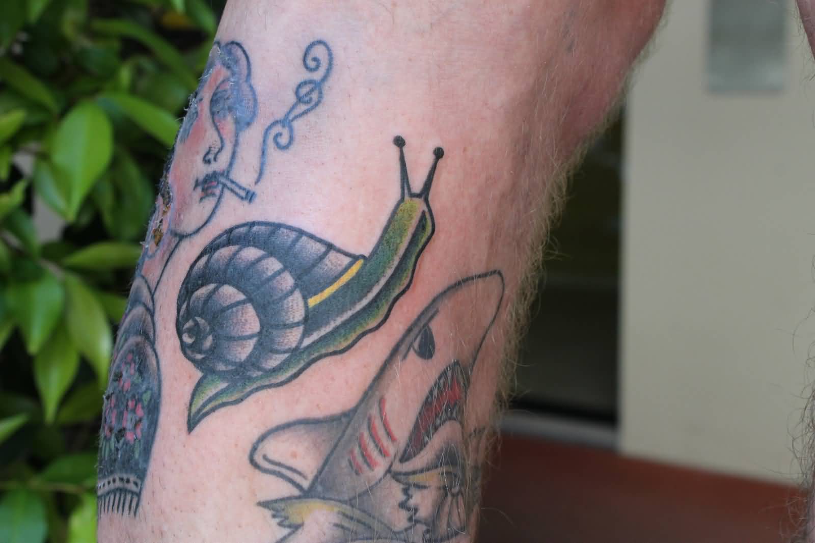 Snail And Shark Traditional Tattoo