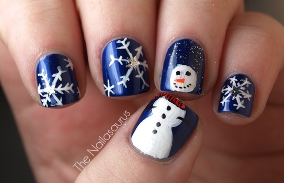 Snowman And Snowflakes Winter Nail Art