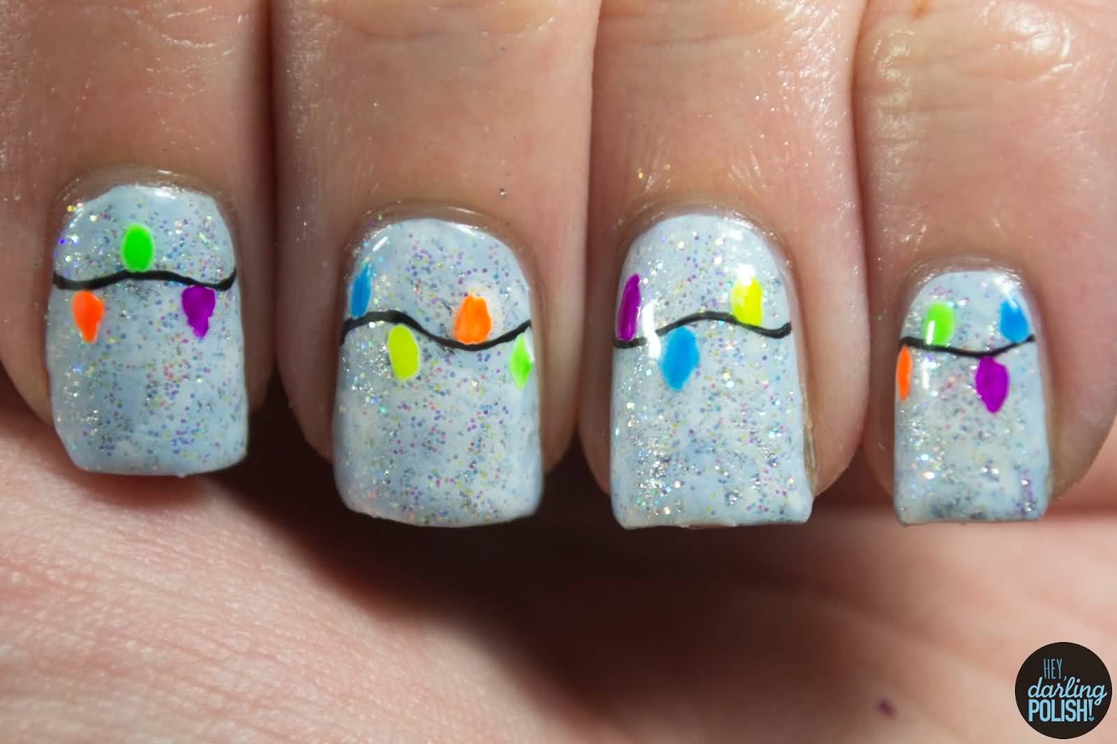 Sparkle Glitter With Lights Design Winter Nail Art