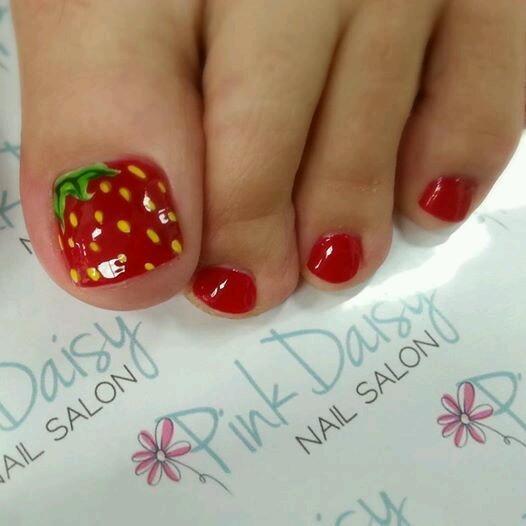 Strawberry Design Toe Nail Art