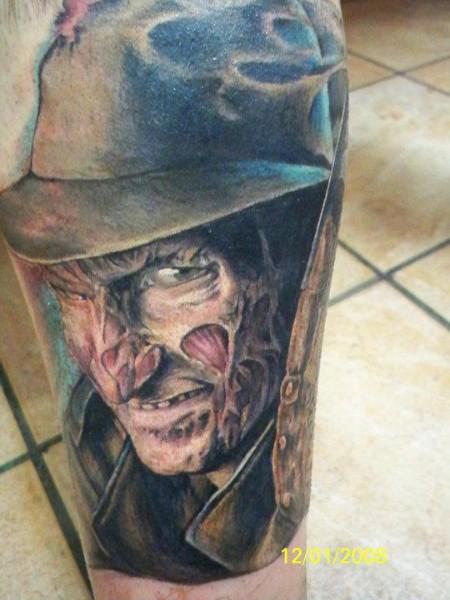 Superb 3D Large Freddy Krueger Head Portrait Tattoo