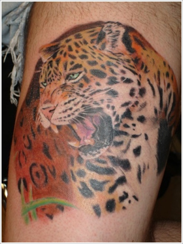 Superb Angry Jaguar Colored Tattoo