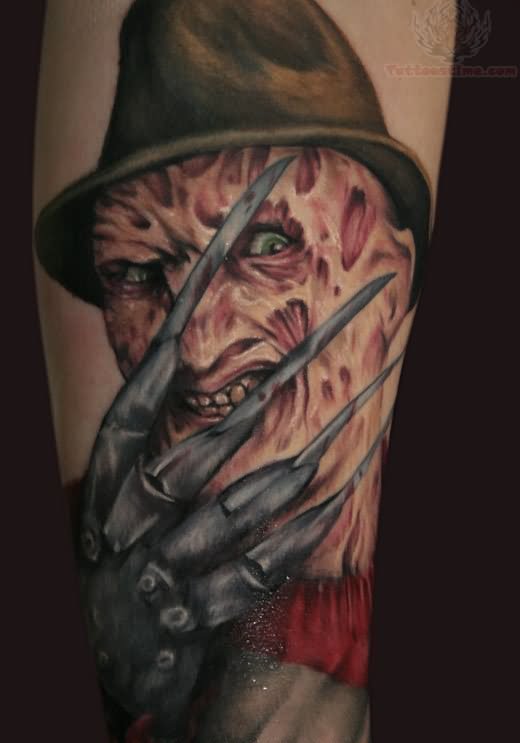 Superb Freddy Krueger Portrait Color Tattoo
