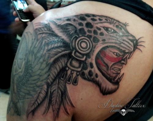 Superb Indio Jaguar Tattoo On Left Shoulder