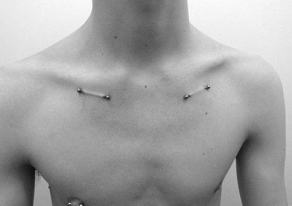 Surface Silver Barbells Collar Bone Piercing Picture