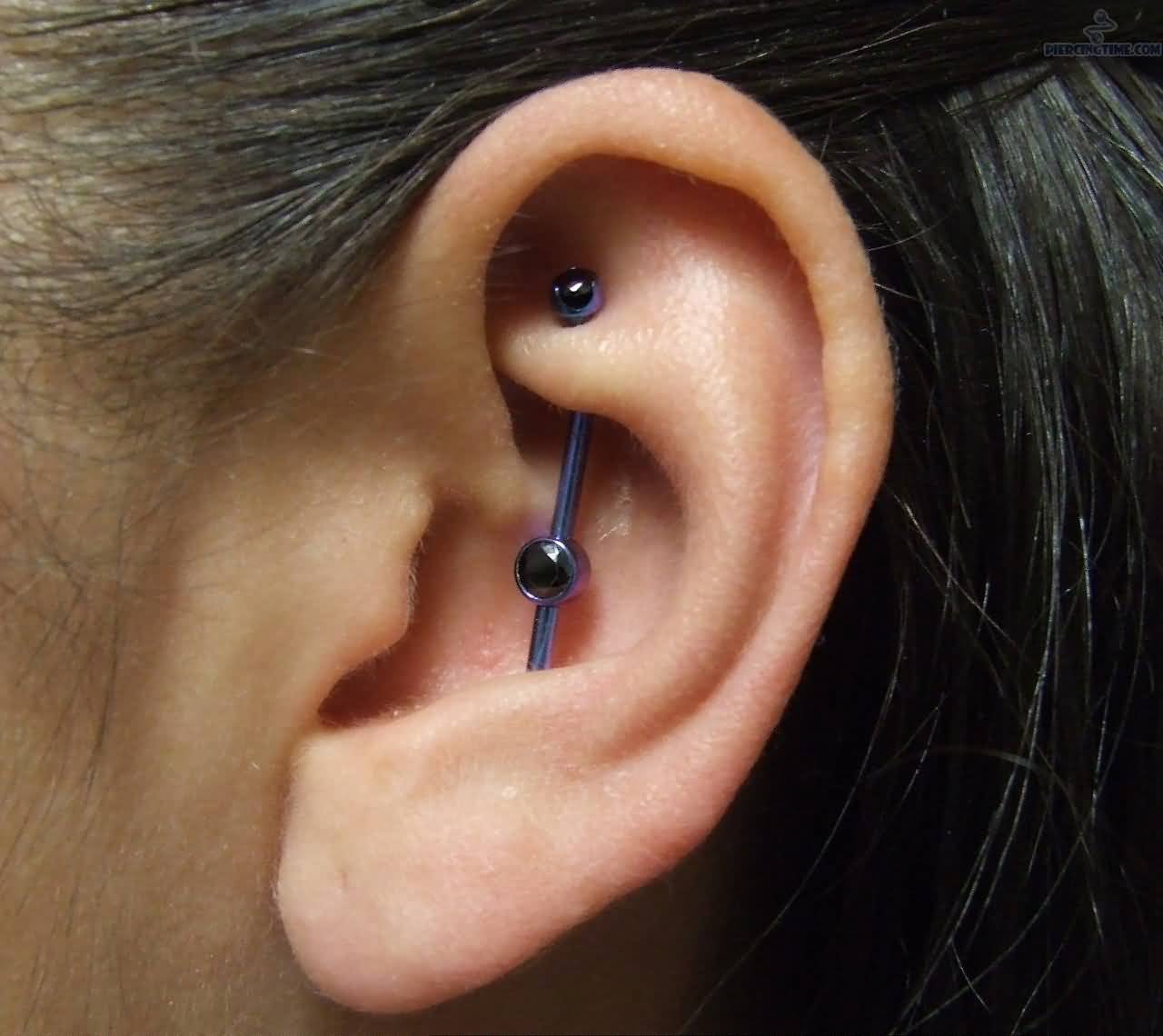 Vertical Industrial Piercing With Blue Barbell