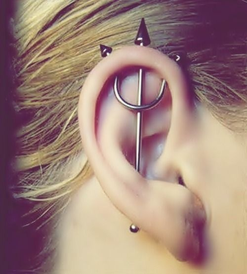Vertical Industrial Piercing With Trishul Jewelry