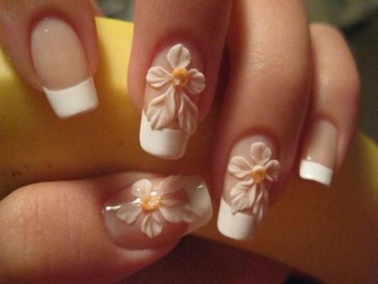 White 3D Flowers Nail Art Design Idea