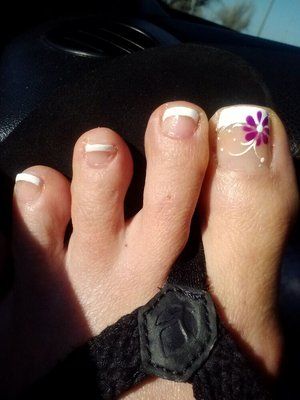 White Tip Nails With Pink Flower Toe Nail Art