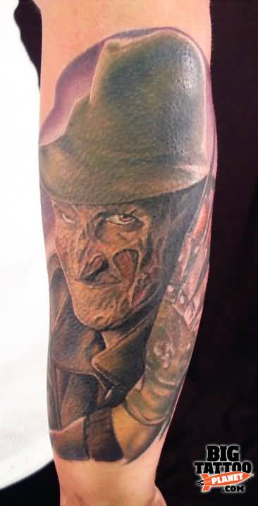 Wonderful 3D Freddy Krueger Portrait Tattoo