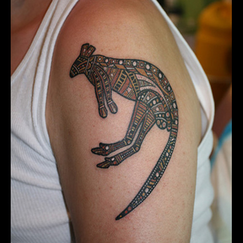 Wonderful Aboriginal Kangaroo Tattoo On Left Shoulder