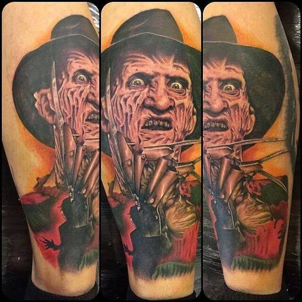 Wonderful Color Ink Freddy Krueger Portrait Tattoo By Joey Bergeron