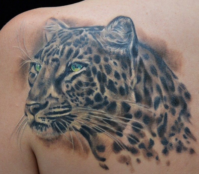 Wonderful Jaguar Tattoo On Left Back Shoulder