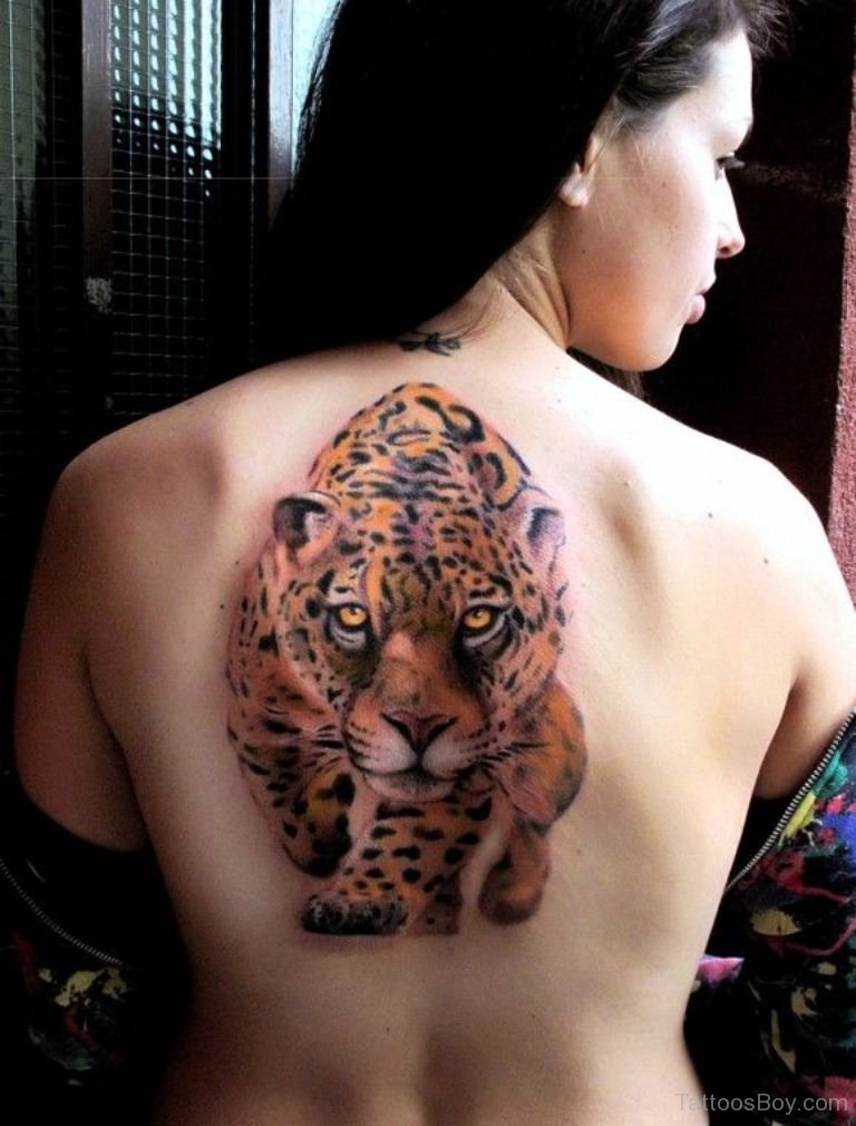 Wonderful Jaguar Walking Tattoo On Upper Back