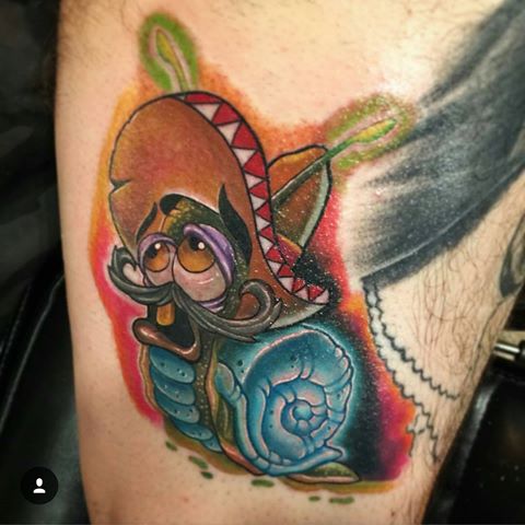 Wonderful Mexican Snail Having Mustache Colored Tattoo