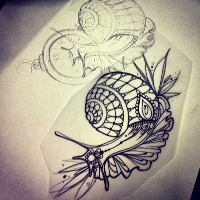 Wonderful Snail Tattoo Stencil