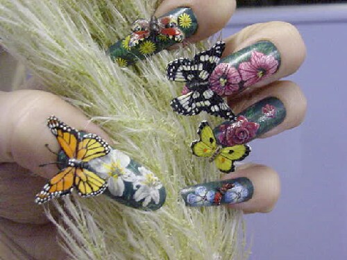 3D Butterflies Nail Art Design