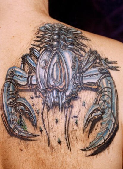 3D Mechanical Scorpion Tattoo On Back Shoulder