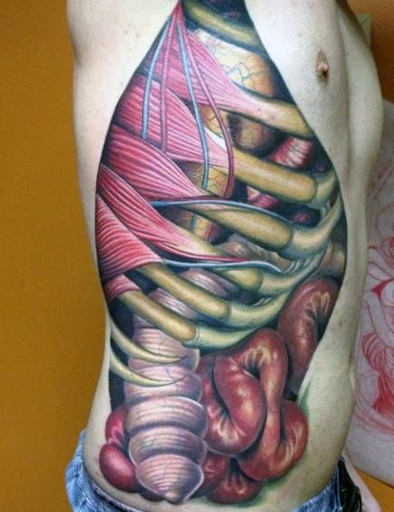 3D Side Rib Inner Body Muscles And Bones Tattoo